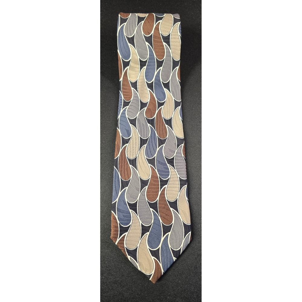 Mezzo Matto Mens Silk Tie Blue Brown Grey Geometric Teardrop Hand Made in Italy‎